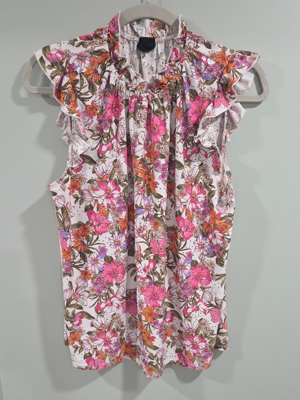 W5 Floral Ruffle Neck Top - Pink & Orange